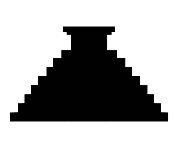 Fekete Sziluettje Azték Piramis Ikonra Lapos Vektoros Illusztráció Régi Templom — Stock Vector