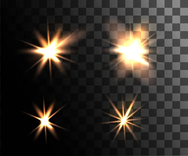 Glowing lights set. Abstract yellow effect. Golden vector light effects with particles decoration isolated on the transparent background.