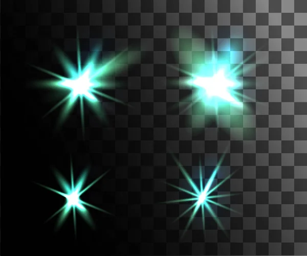 白熱灯のセット 抽象的なターコイズの効果 ベクトル透明な背景に分離した粒子の装飾と光の効果 — ストックベクタ