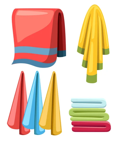 Flat Towels Set Cartoon Illustration Collection Cloth Towels Bath Shower — Stock Vector