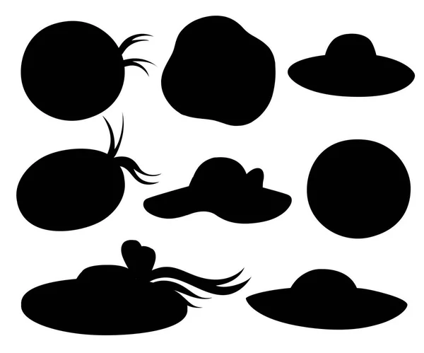 Black Silhouette Women Summer Hat Set Black Summer Collection Icon — Stock Vector