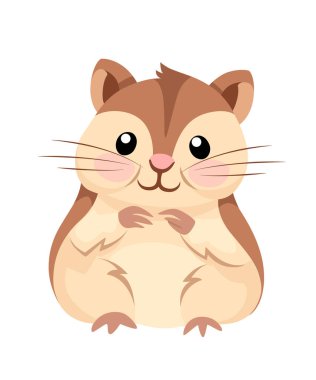 Hayvan illüstrasyon karikatür. Şirin hamster sit ve gülümseyerek. Düz karakter tasarımı. Beyaz arka plan üzerinde izole vektör çizim.