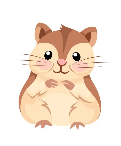 Zeichentrickanimation Niedlichen Hamster Sitzen Und Lächeln Flaches Charakterdesign Vektor Illustration — Stockvektor