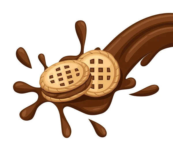 Sandwich Cookies Choklad Cookies Med Choco Cream Flöde Cracker Släppa — Stock vektor