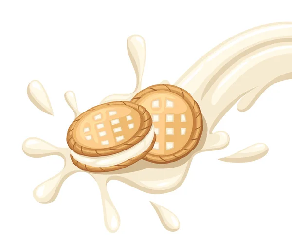 Des Biscuits Sandwich Biscuits Lait Crème Vanille Goutte Craquelin Dans — Image vectorielle
