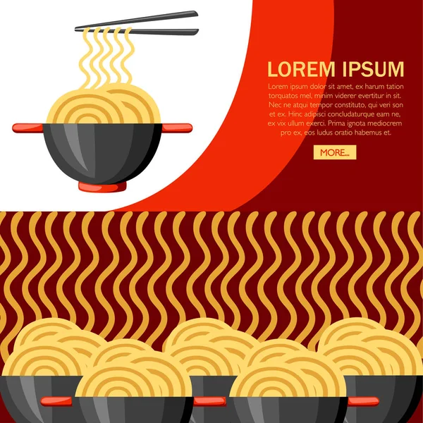 Μπολ Ramen Noodles Ασιατικά Τρόφιμα Μαύρο Μπολ Κόκκινο Χερούλι Μεγάλη — Διανυσματικό Αρχείο