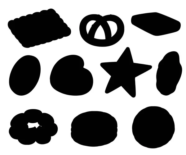 Silhouette Noire Cookie Collection Icônes Biscuits Set Cookies Vectoriels Plats — Image vectorielle