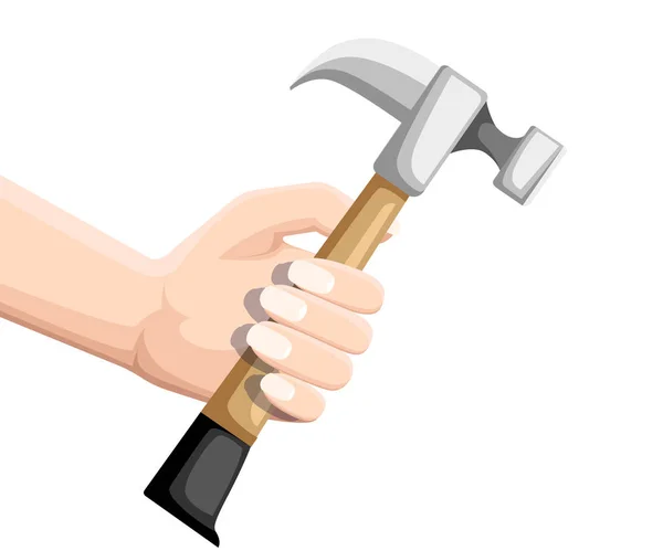 Hand Hold Hammer Carpenter Hammer Flat Style Typical Hand Instrument — Stock Vector