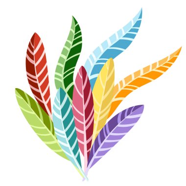 Renkli parlak tüyler grubudur. Beyaz arka plan üzerinde izole düz vektör çizim.