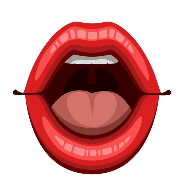 Boca Abierta Mujer Con Labios Rojos Sexy Diseño Estilo Plano — Vector de stock