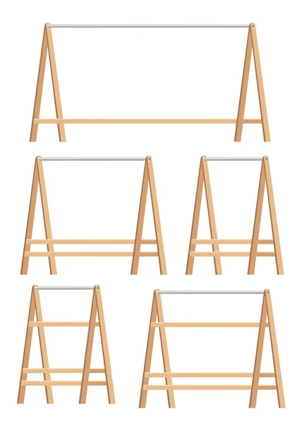 Wooden Hanger Rack Set Wooden Object Shop Hall Wood Metal — Stock Vector