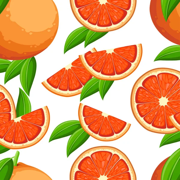 Naadloze Patroon Grapefruit Met Groene Bladeren Segmenten Van Grapefruit Vectorillustratie — Stockvector