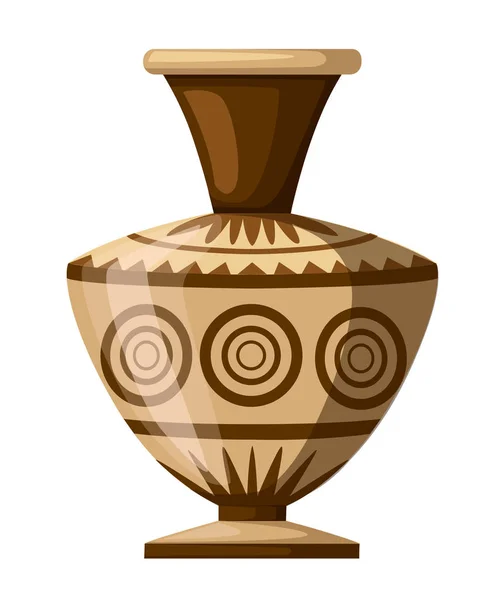 古代花瓶例证 希腊或罗马文化 褐色的颜色和图案 在白色背景查出的平面矢量图 希腊陶器图标 — 图库矢量图片