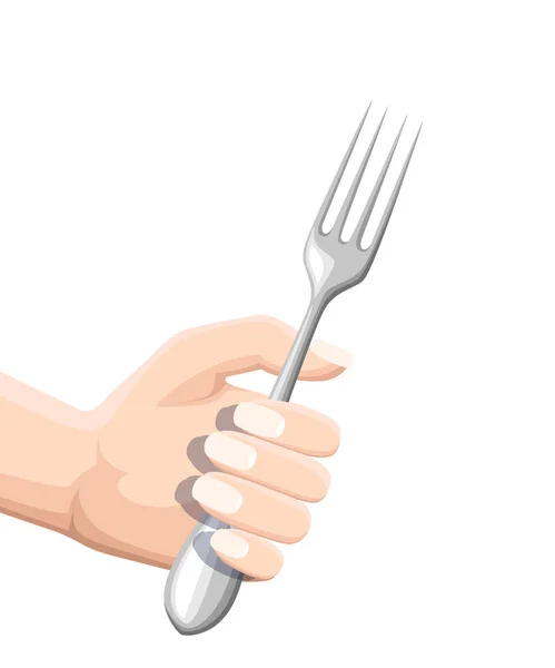 Mano Sosteniendo Tenedor Utensil Cocina Inoxidable Ilustración Vectorial Plana Aislada — Vector de stock