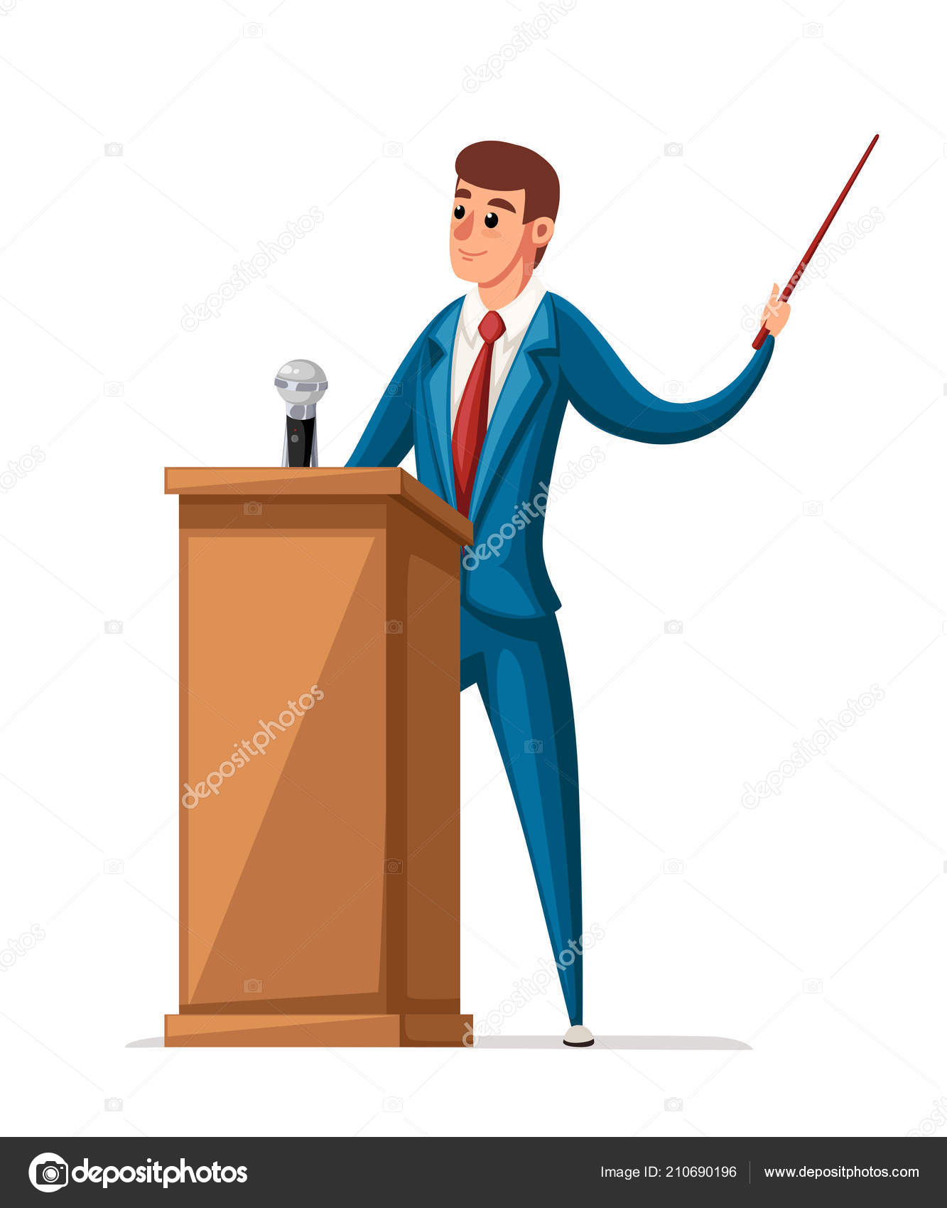 Man Suit Stands Wooden Tribune Microphone Making Speech Cartoon Character  Stock Vector Image by ©.com #210690196