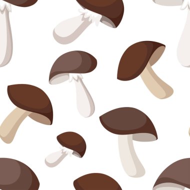 Seamless modeli. Porcini mantar. Organik Vejetaryen ürün. Boletus Mantarı. Beyaz arka plan üzerinde düz vektör çizim.