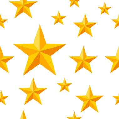 Seamless modeli. Altın yıldız, farklı boyutlarda. Beyaz arka plan üzerinde düz vektör çizim.