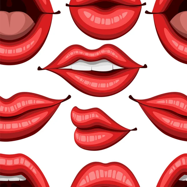 Seamless Pattern Red Sexy Lips Illustration Biting Smile Open Lips — Stock Vector