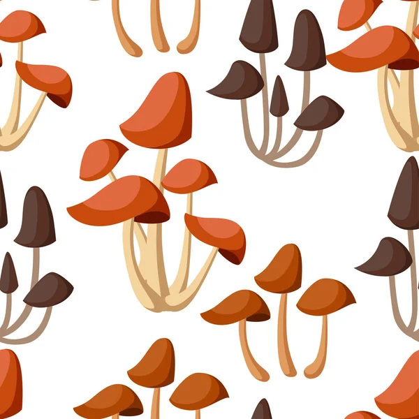 无缝的模式 蜂蜜真菌 可食用的森林蘑菇 带棕色帽和长茎 蜜蜜扁平风格 背景白色向量例证 — 图库矢量图片