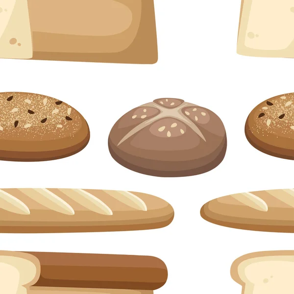 Naadloze Patroon Groep Van Bakkerij Brood Tarwe Brood Frans Stokbrood — Stockvector