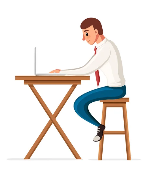 Man Sitting Desk Working Laptop Workplace Make Money Online Business — Stock Vector