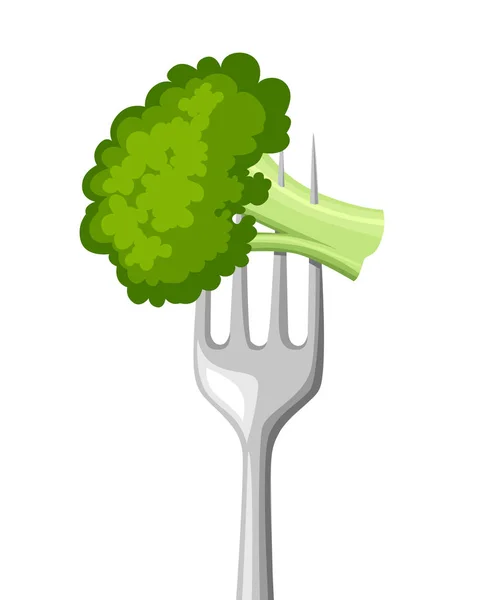 Comida Tenedor Brócoli Fresco Sobre Tenedor Acero Inoxidable Alimento Saludable — Vector de stock