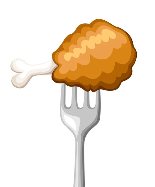 Nourriture Fourchette Poulet Frit Sur Fourchette Acier Inoxydable Tempura Pâte — Image vectorielle