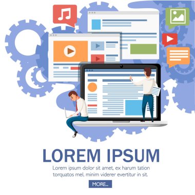 Web sitesi geliştirme kavramı. Düz tasarım stili. Vektör çizim vites beyaz zemin üzerine. Web sayfası ve mobil uygulaması tasarım.