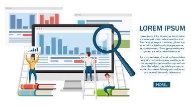 Dil Okulu kavramı afiş. Monitör, kitaplar ve insanlar. Online eğitim kavramı. Beyaz arka plan üzerinde düz vektör çizim. Web sayfası ve mobil uygulaması tasarım.