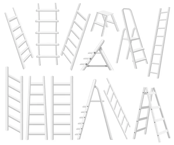 Coleção Escadas Metal Diferentes Tipos Escadotes Ilustração Vetorial Plana Isolada — Vetor de Stock