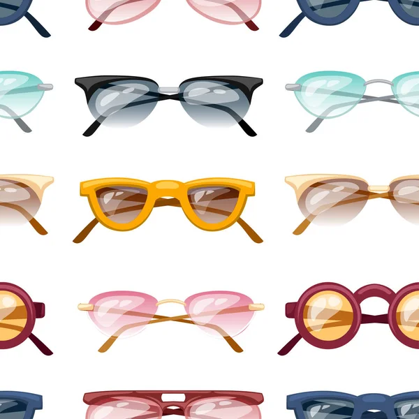 Jednolity Wzór Zestaw Kolorowych Okularów Kolekcja Dziesięciu Szklanek Kreskówka Przezroczystego — Wektor stockowy