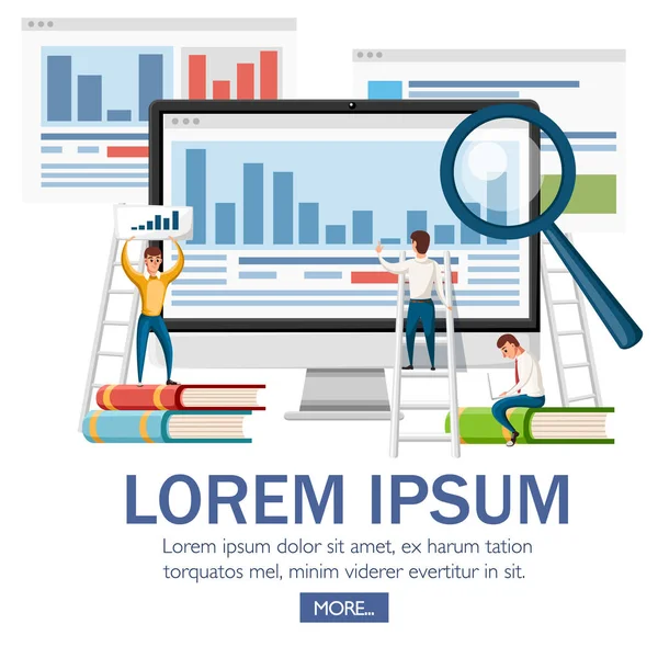 Dil Okulu kavramı afiş. Monitör, kitaplar ve insanlar. Online eğitim kavramı. Beyaz arka plan üzerinde düz vektör çizim. Web sayfası ve mobil uygulaması tasarım.