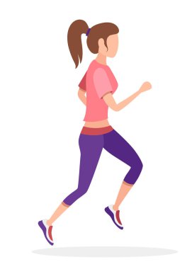 Spor giyim çalışan kadın. Hiçbir yüz karikatür karakter tasarımı. Beyaz arka plan üzerinde izole düz vektör çizim.