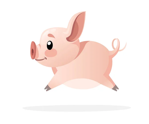 Niedliches Schwein Zeichentrickfiguren Design Laufendes Schwein Flache Vektordarstellung Isoliert Auf — Stockvektor