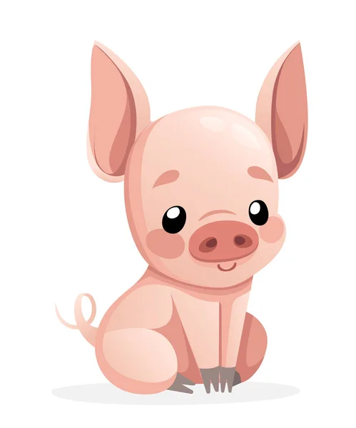 かわいいブタ 漫画のキャラクター デザイン 座っている豚小さな幸せ 白い背景で隔離のフラット ベクトル図 — ストックベクタ