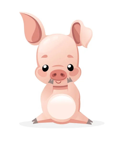 Niedliches Schwein Zeichentrickfiguren Design Glückliche Kleine Schweine Sitzen Flache Vektordarstellung — Stockvektor