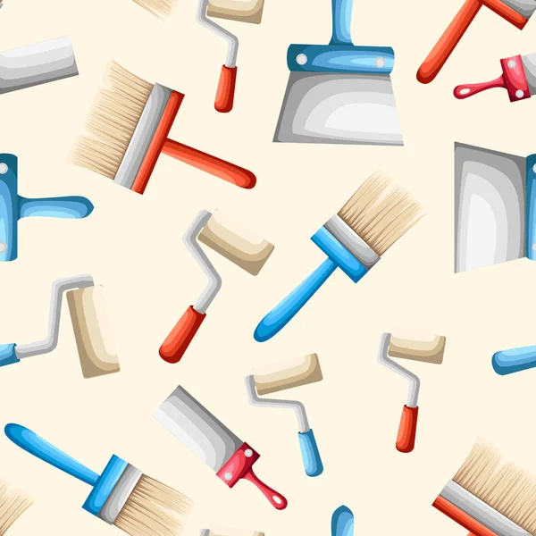 Seamless pattern. Work tools. Paint brush and roller. Flat vector illustration on beige background.