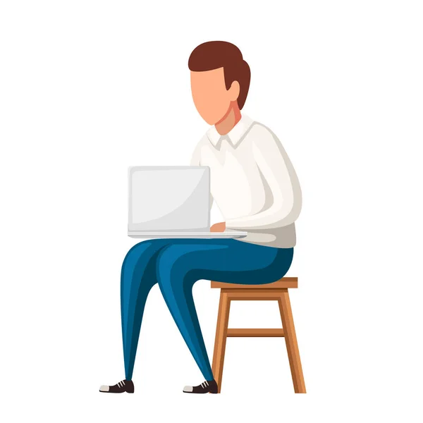 Man Sit Chair Laptop Face Character Design Flat Vector Illustration — Stock Vector