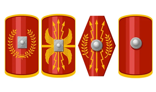 Recolha Escudos Escudos Legionária Romana Escudo Vermelho Com Padrão Decoração — Vetor de Stock