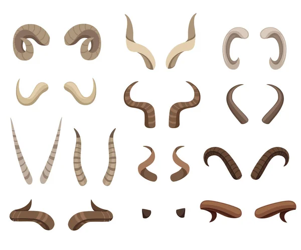Σετ Από Κέρατα Ζώων Κέρατο Εικονίδια Horny Κυνήγι Τρόπαιο Του — Διανυσματικό Αρχείο