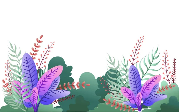 Grüne Büsche Und Violette Blätter Blumen Garten Illustration Flacher Vektor — Stockvektor