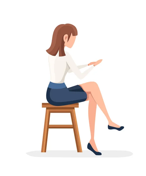 Ženy Sedět Dřevěné Židli Bez Tváře Postav Dívka Sedí Zkříženýma — Stockový vektor