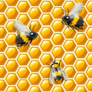 Seamless modeli. Petek ve arılar düz stil. Vektör çizim. Tıbbi soyut desen, bal doğal ürün.