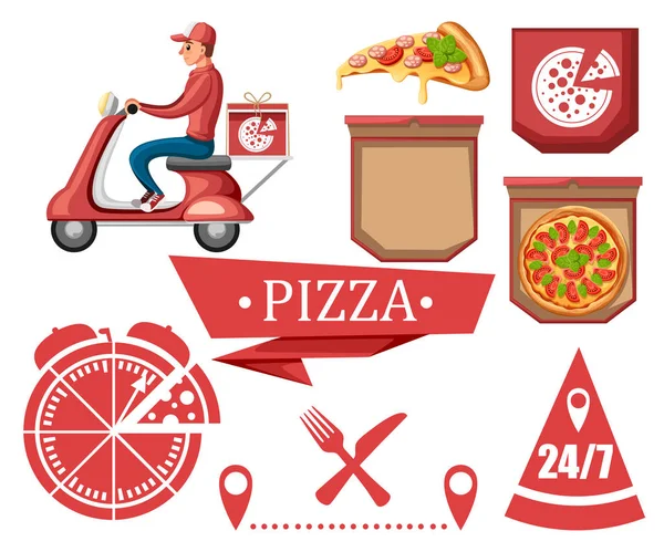 Логотип Пиццерии Икона Пиццы Эмблема Ресторана Быстрого Питания Коллекция Икон — стоковый вектор