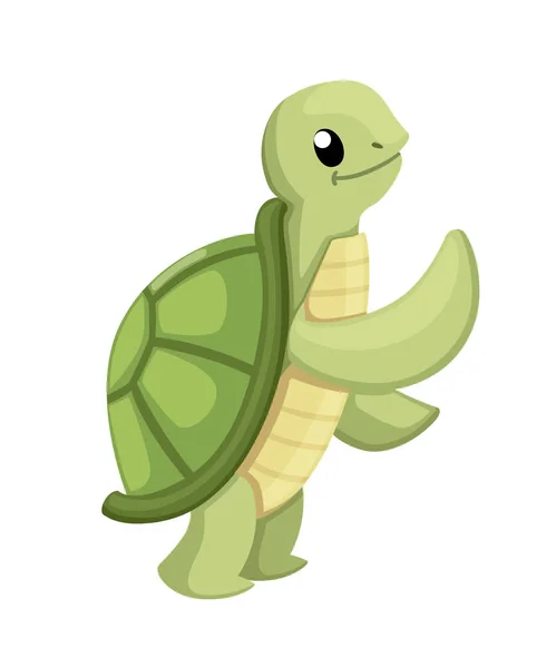 Happy Cute Turtle Walking Smile Cartoon Character Design Flat Vector — Stock Vector