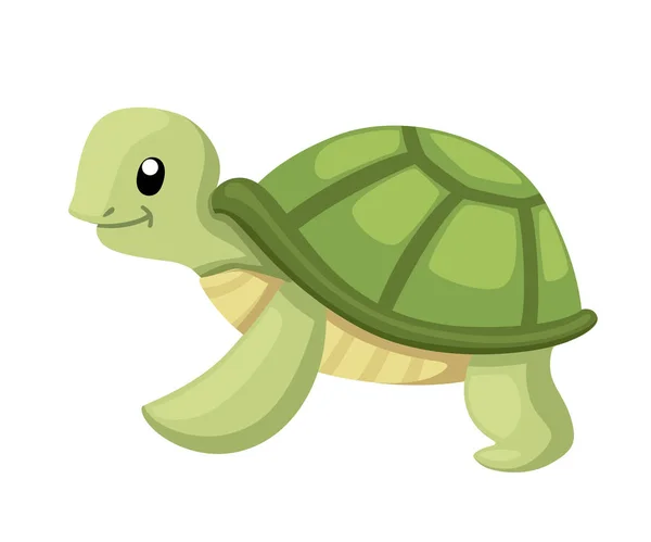 Happy Cute Turtle Walking Smile Cartoon Character Design Flat Vector — Stock Vector