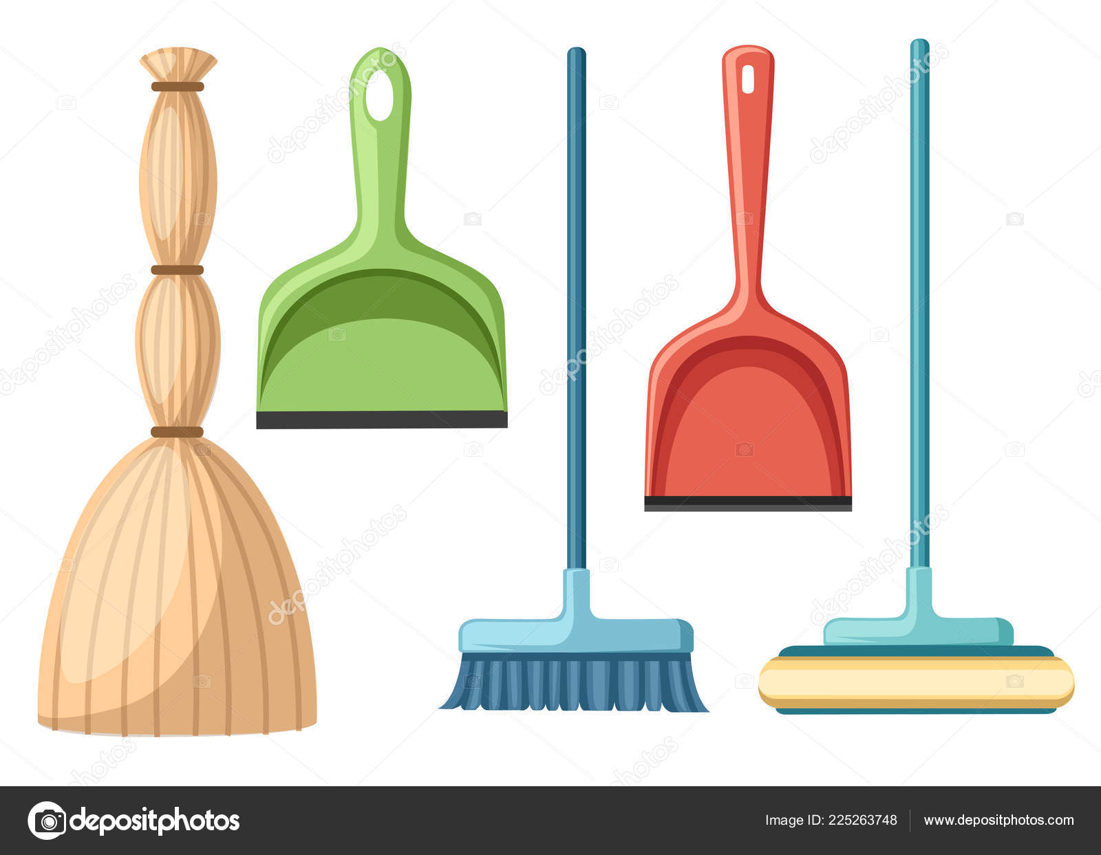 Dustpan and broom mop bucket with water Royalty Free Vector