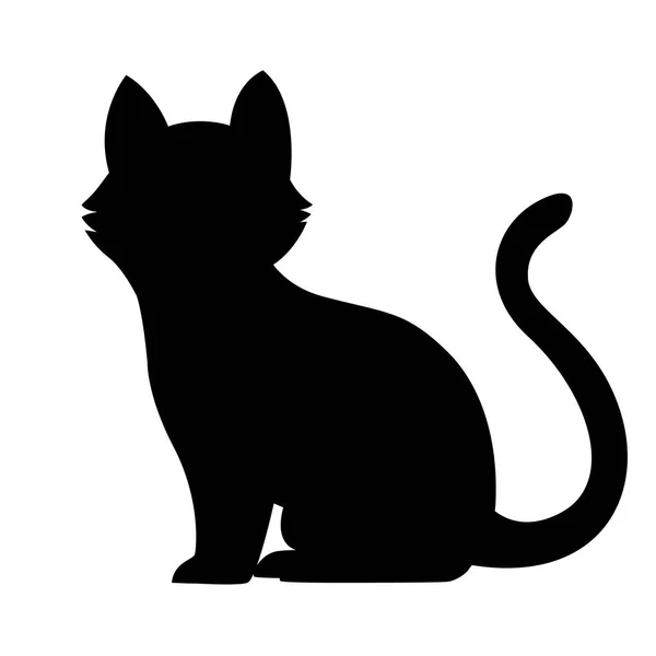 Silhouette Noire Chat Noir Assis Mignon Animal Domestique Conception Personnage — Image vectorielle