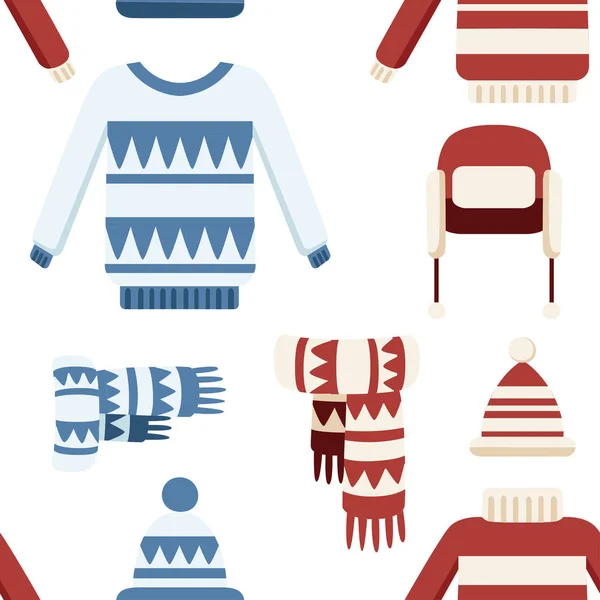 Patrón Sin Costuras Colección Ropa Punto Invierno Suéter Sombreros Bufanda — Archivo Imágenes Vectoriales