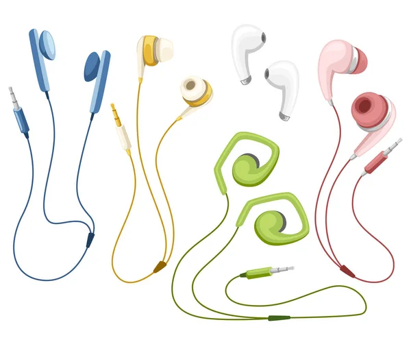 Σετ Ενσύρματα Και Ασύρματα Ακουστικά Πολύχρωμα Ακουστικά Επίπεδη Στυλ Εξαρτήματα — Διανυσματικό Αρχείο